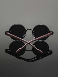 1 Pair Round Black Metal Unisex Glasses, Vintage Punk Street Style Fashion Eyewear, Suitable For Street Photography - Black - View 4