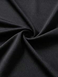 Casual Round Neck Long Sleeve Base Layer Top With Contrast Color Shoulder Tape Design, Sporty Style Black T-Shirt - Black - View 4