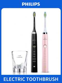 PHILIPS Sonicare HX9368/35 DiamondClean 充電式音波電動牙刷 2 入組，黑色與粉色，進階口腔護理牙刷套組，適合情侶家庭禮物 - 黑色+粉紅色 - 查看 1
