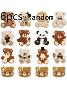 6pcs Curly Cartoon Cute Bear Embroidered Fabric Patch Applique Apple Bear Computer Embroidery Label Scarf Brown Bear Patch Suitable For Clothes, Hats, Bags, Jeans, Shirts, ZLY Decorative Patch - Multicolor - View 13