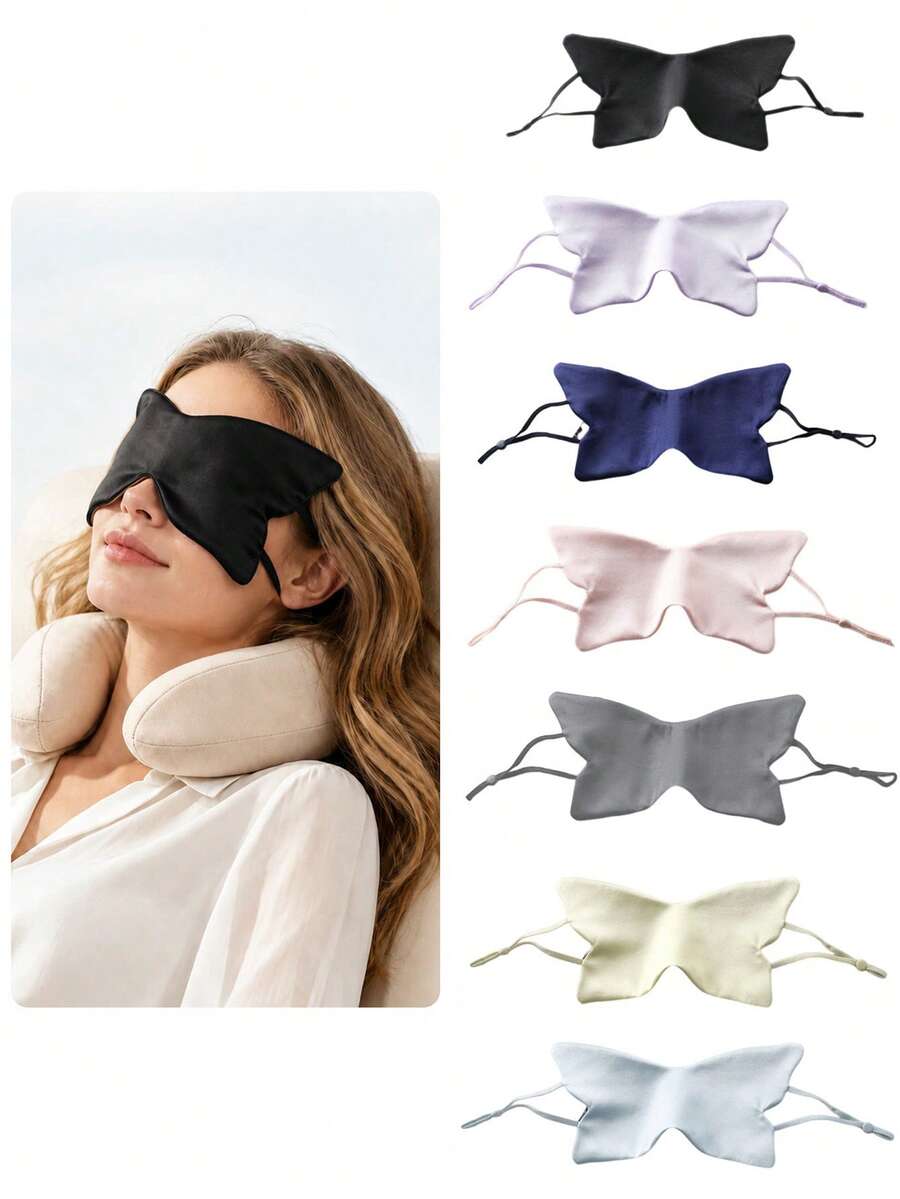 1PC Double Sided Faux Silk Satin Eye Mask Zero Pressure Butterfly Sleep Mask Light Blocking For Travel Nap - Multicolor - View 1