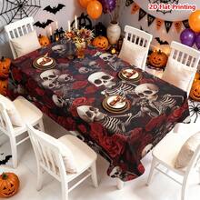 1/2pcs Halloween Tablecloth, Halloween Theme Skull And Red Rose Pattern Polyester Tablecloth Suitable For Dining Table, Coffee Table, Kitchen, Picnic, Camping, Country Farmhouse Decor, Holiday Table Setting - Multicolor - View 5