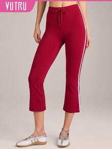VUTRU 1pc Slim Fit Capri Yoga Pants With Butt Lift And Flared Leg For Running, Fitness, Pilates Sports Summer - Red - View 1