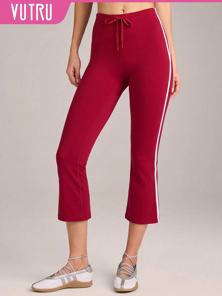 VUTRU 1pc Slim Fit Capri Yoga Pants With Butt Lift And Flared Leg For Running, Fitness, Pilates Sports Summer - Red - View 1