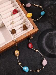 1件長款琥珀色仿綠松石串珠項鍊，多種穿法Y型項鍊，時尚新款飾品（珠子顏色與形狀隨機） - 彩色 - 查看 11