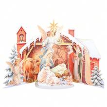 Christmas Nativity Scene 3D Pop Up Greeting Card, Holy Birth Stable Pop‑Up Design With Holy Family, Angels, Three Wise Men, Ox, Sheep,Rabbit, Bethlehem Star & Snowy Cabin Elements,Foldable Religious Xmas Card, Creative Handmade Christian Holiday Gift - Vintage Nativity Double Door Pop-up Greeting Card - View 5