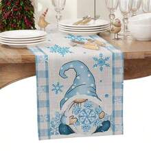 Taplak Meja Natal Motif Kurcaci Biru, Kepingan Salju, Kotak-kotak, Dekorasi Pesta Liburan, Taplak Meja Makan Dapur Natal Musim Dingin yang Dapat Digunakan Kembali, Dekorasi Natal - MultiWarna - View 4