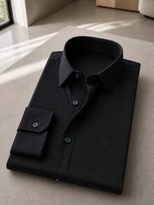 Men's Long Sleeve Spandex Dress Shirt - 黑色 - 查看 5