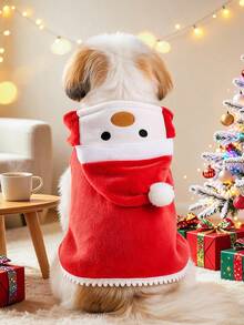PETCIRCLE 1件寵物衣服 秋冬新款小狗幼犬貓咪可愛設計節日氛圍毛絨聖誕披肩 - 聖誕老人 - 紅色 - 查看 1