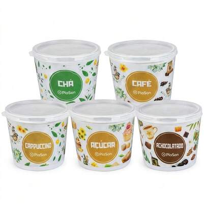Kit 5 Potes Mantimentos 1000Ml Plástico Livre Bpa Cozinha Achocolatado Açúcar Café Chá Cappuccino