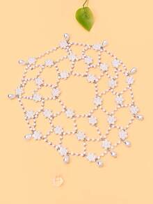 outingfit 1pc Vintage Pearl Hair Chain Hollow Flower Hat Bridal Wedding Atmosphere Hair Accessory Headband - Silver - View 3
