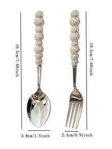 2/10/20pcs Beautiful Pearl Shaped Stainless Steel Tableware Silverware Set, Golden,Including Ceramic Handle Spoons, Forks, Unique And Elegant Porcelain With Shell Luster, Kitchen Tools And Accessories, Perfect For Restaurants, Daily Family Meals - Multicolor - View 4