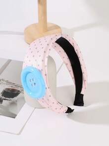 1pc New Design Button Wide Band Hair Hoop, Sweet & Cute Anti-Slip Headband For Birthday Party Outfit - Multicolor - View 14