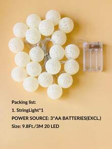1件 1.5米/3米 無火家用裝飾LED串燈,電池供電暖白色球形閃爍燈,4cm球串燈,適用女孩臥室牆面裝飾、教室宿舍裝飾燈、婚禮生日派對裝飾LED燈 - 米黃色 - 查看 9