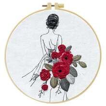 1PC 20*20cm/7.9*7.9in,Women's Theme: A Woman's Back Embroidery Kit, DIY Handmade Embroidery Set For Adult Beginners, Home Gift, Women's Sewing Gift, Including User Manual, Printed Pattern Fabric, Embroidery Frame, Needle And Thread. - Woman's Back - View 16