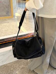 Blue Washed Denim Shoulder Bag For Women, Casual And Versatile, All-Match Travel Bag, Minimalist Metal Decor, Lightweight Crescent Bag For All Seasons - Black - View 7