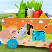 1 Set Solid Wood 7-In-1 Multifunctional Pull Cart Toy, Carrot Pulling, Fishing Game, Animal Shape Matching, Dragging, Learning To Walk, Push Cart, Multi-Way Play, Educational Enlightenment, Parent-Child Interaction, Role Play Toy For Infants And Toddlers - Multicolor - View 5