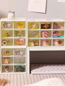 6-Compartment Desktop Drawer Jewelry Box, Drawer Design, Large Capacity Multi-Function Storage Rack, Transparent Multi-Layer Dust-Proof Storage, Suitable For Storing Cosmetics/Jewelry/Miscellaneous Items, Wall-Mounted Organizer, Portable Jewelry Rack, Office Supplies Cosmetics Storage Rack, Storage For Various Desktop Items, Ideal Choice For Makeup Artists, Students, Girls, Home Use, Suitable For Vanity, Desk, Bathroom And Other Multiple Scenes (Each Storage Box Comes With One Random Sticker) - Rectangle - View 9