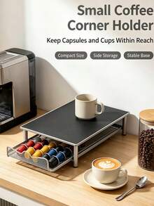 Countertop Coffee Capsule Storage Organizer, 2 Styles Available, Rectangle Rust‑Proof Iron Coffee Storage Rack With Pull‑Out Coffee Capsule Storage Drawer, Kitchen Countertop Organizer For Coffee Capsules Storage And Coffee Machine Display - Black - View 3