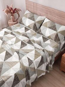 4-Piece Camel Geometric Triangle Pattern Bedding Set, Easy Care Soft Bedding, Floral Fitted Sheet Set (1 Flat Sheet + 1 Fitted Sheet + 2 Pillowcases), Deep Pocket Fits Up To 11.8 Inches, Soft And Breathable, Back To School Dorm Bedding Set - Multicolor - View 4
