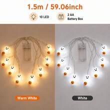 1pc 10 LED Halloween Spooky Ghost With Pumpkin String Light Hanging Indoor And Outdoor Decorative Lamp Battery Powered Suitable For Party Halloween Holiday Bedroom Bar Shop Park Garden Fireplace Tree Decor - Multicolor - View 3