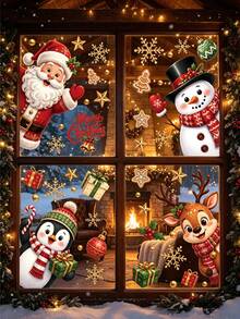 48pcs/4 Sheets Large Christmas Window Stickers, Christmas Snowman, Santa Claus, Reindeer, Snowflake, Tree, Suitable For Holiday Party Home Office Classroom Window Sticker Decoration, Winter Silhouette Indoor Glass Decor - Multicolor - View 5