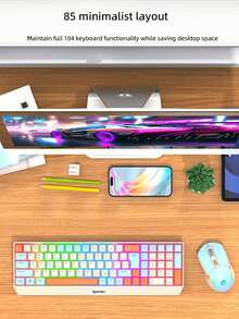 RAIKU R908 Customized Gaming Keyboard And Mouse Set, Three-Color Dual-Mode 2.4G+Bluetooth Backlit Keyboard, 85-Key Business Office Keyboard, 6-Button Wireless Dual-Mode Matching Mouse - View 8