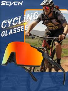 SCVCN Unisex Large Frame Colorful Integrated Sports Eyeglasses, Suitable For Street Style, Travel, Sports, Driving, Festivals, Beach, EDM Festivals, Outings, Summer Accessories, Vacation, Family Outings, Golf, Hiking, Elegant Attire, - Red and White - View 3