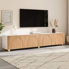 TV-Schrank Bogenrelief 4 Türen Metallfüße, Moderner ,TV-Lowboard - 白色 - 查看 9