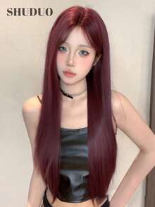 alicegarden 30 Inch Front Lace Wig, Natural Straight Hair, Stunning Burgundy Red, Middle Part Design, Suitable For Women's Daily Wear, Party, Cosplay, Natural And Durable Wig Gift, Halloween - Burgundy - View 1