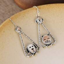 DIYCCPC Anting Liontin Hewan Peliharaan Halloween, Bingkai Segitiga Perak, Wajah Kucing & Anjing Enamel, Aksesori Pesta Liburan Wanita yang Menyenangkan - MultiWarna - View 5