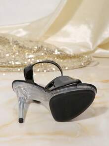 Red Solid Color Nightclub Style PU Leather Buckle 2026 Crystal Heel Shoes Party Summer - Black - View 3