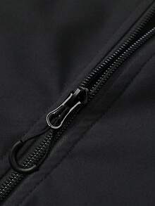Stand Collar Smooth Curved Line Decor Zipper Cardigan Jacket, Spring/Autumn Outdoor Travel Jacket, Minimalist Sporty Style - Black - View 9