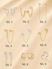 SereneSpark 1pc/2pcs 925 Sterling Silver Tassel Stud Earrings, Cartilage Ear Piercing Jewelry, Perfect For Women's Daily Wear And Anniversary - Multicolor - View 1