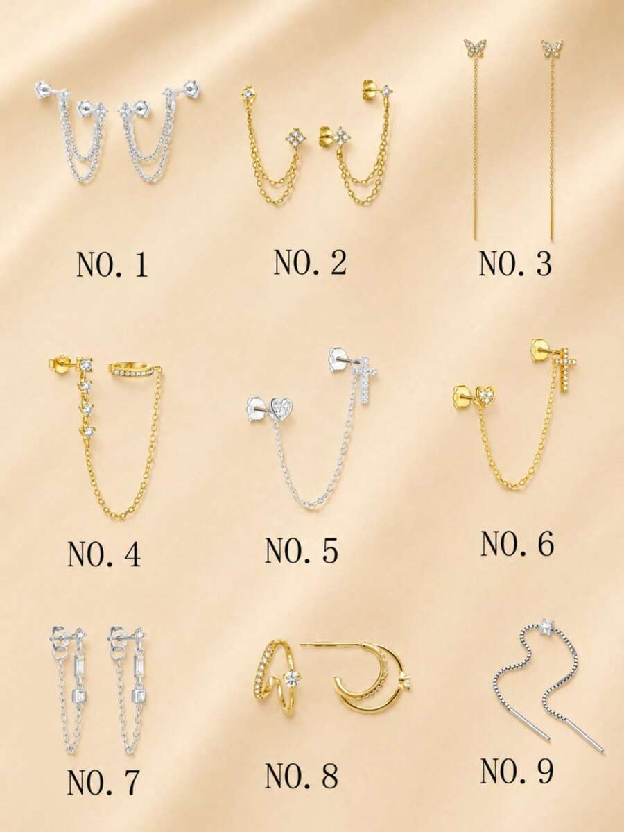 SereneSpark 1pc/2pcs 925 Sterling Silver Tassel Stud Earrings, Cartilage Ear Piercing Jewelry, Perfect For Women's Daily Wear And Anniversary - Multicolor - View 1