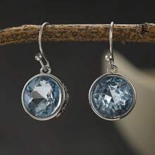 New Minimalist Long Blue Cubic Zirconia Dangle Ear Hooks, Hypoallergenic Earrings, Exquisite Gift For Best Friends - Silver - View 8