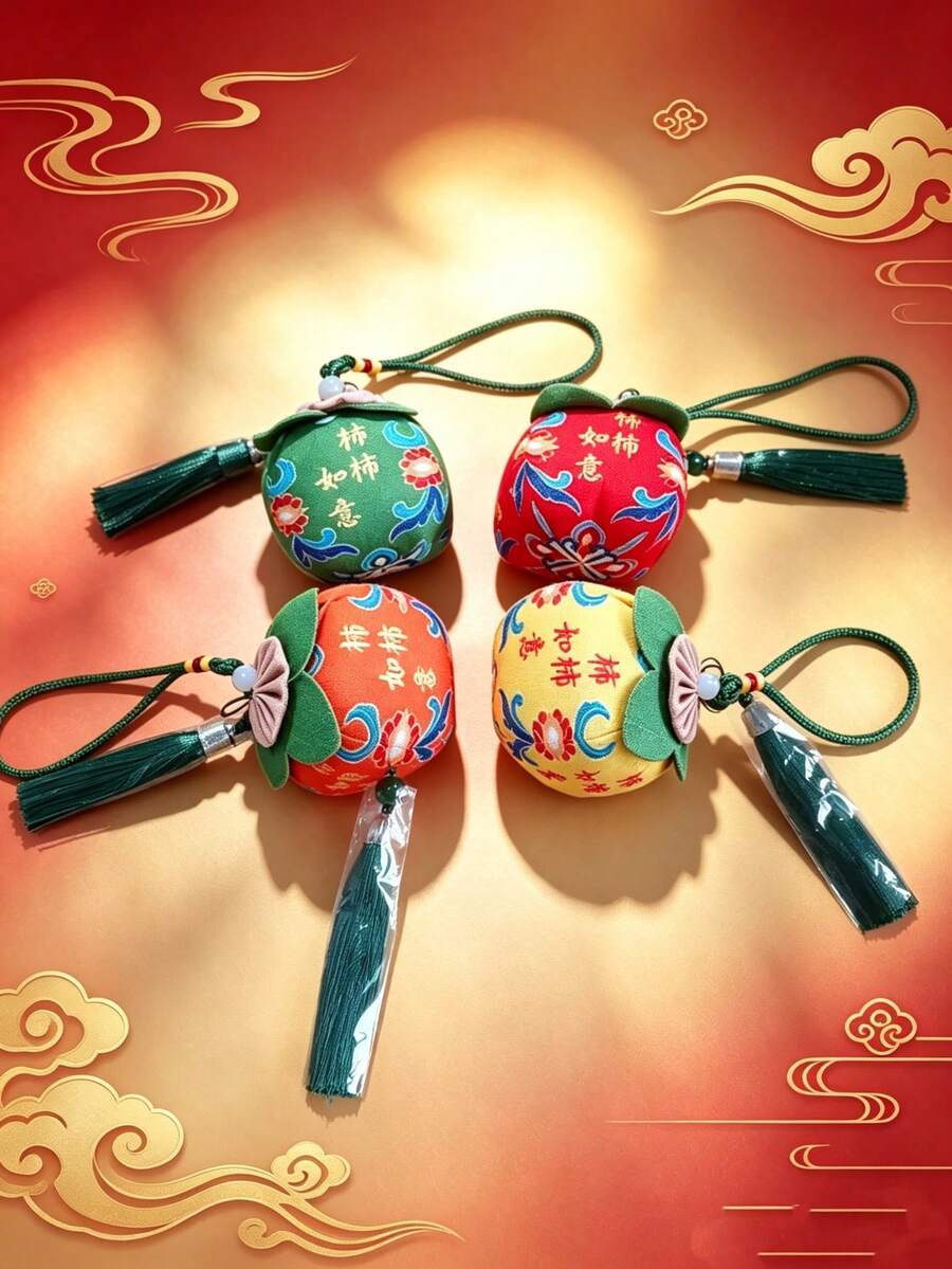 Persimmon Shape Hanging Sachet, Traditional Fabric Pendant With Tassel, Decorative Ornament For Car, Closet, Backpack, Ideal Holiday Present For Family And Friends - Multicolor - View 1