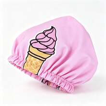 Opjoys 1pc Cute Ice Cream Print Waterproof Shower Cap, Reusable Elastic Bath Cap, Soft Breathable Hair Protection Cap For Women, Home Bathroom, SPA, Salon - Basic model - View 2