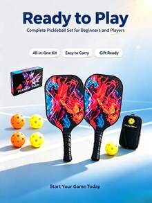 HTPICK 1 Set Fiberglass Pickleball Paddle Gift Box, Includes 2 Paddles, 4 Balls, 1 Bag, UV High-Definition Pattern Ultra-Lightweight Paddles, Fast Hitting, School Club Gym Sports Equipment Entertainment Training - Multicolor - View 10