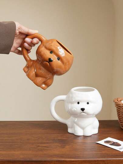 1pc 340ml Bichon Frise Ceramic Coffee Mug, Dog-Shaped With Handle, Suitable For Home Decor And Drinking, Also For Cafe Latte Art, Can Be Used As Gift, Holiday Decoration, And Office Or Bedroom Drinking Cup