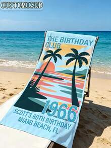 客製化生日沙灘巾 The Birthday Club Towel,生日旅行禮物,30歲 40歲 50歲生日派對小禮,海灘度假禮物,泳池用 - 彩色 - 查看 8