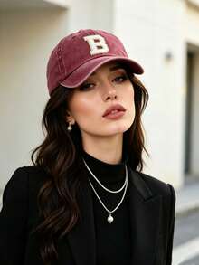 1pc Unisex Printed Washed Distressed Baseball Cap,Soft Adjustable Trucker Hat For Women Men,Gift,Summer,Beach,Holiday,Travel,Sports Streetwear - Burgundy - View 5