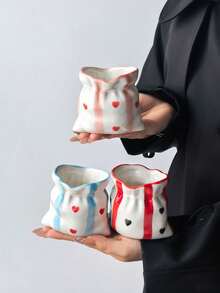 1PC Creative Handmade Fabric Bag Coffee Cup, Ceramic Material, -Style Handmade Artistic Hand-Held Mug, Mug, Cute Bow|Heart Element, Commercial Dessert Cup, Tea Cup, Ideal Choice For Coffee - Fun Birthday And Holiday Gift - Multicolor - View 12