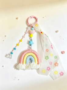 1pc Rainbow Heart Backpack Charm, Personalized Cute Dopamine Yarn Tassel Bag Pendant - Multicolor - View 4