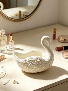 Swan-Shaped Jewelry Tray, Matte White Resin Decorative Trinket Dish, Elegant Desktop Organizer For Rings, Earrings, Necklaces - Multicolor - View 3
