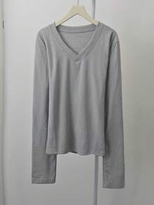 Premium Slim Fit V-Neck Inner Layer Base Top For Women, Korean Style, Versatile Warm Top For Autumn/Winter - Grey - View 6