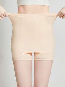 3/4 Coverage Safety Shorts For Women Summer; Anti-Exposure Tummy Control Double Layer Non-Roll Up Underwear Shorts; High Waist Safety Shorts For Skirt Lining - Apricot - View 2