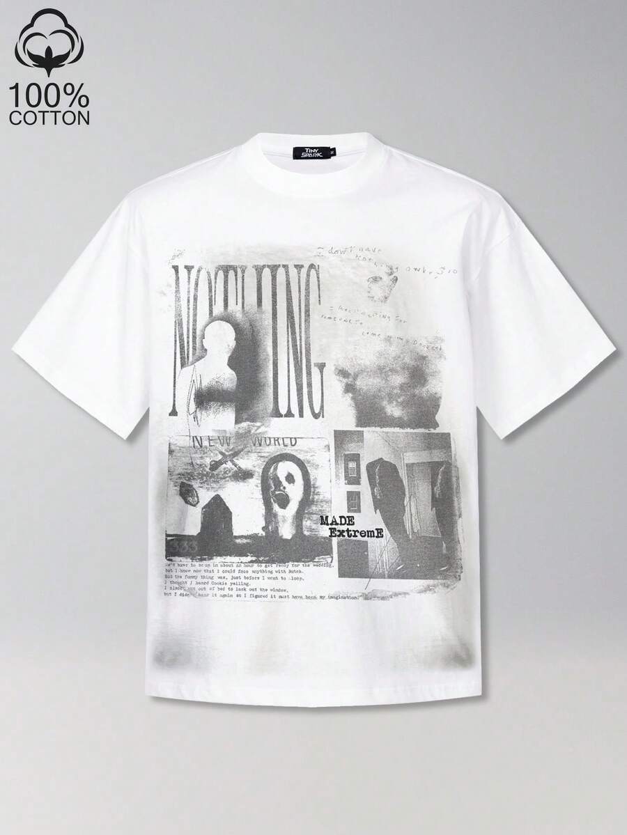 Tiny Spark Streetwear White Tee Shirt Vintage Graphic Ghost Shadow Graffiti Dark Style - White - View 1