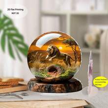 1pc Acrylic Crystal Ball Grassland Lion Desktop Ornament, 2D Flat Printed African Animal Landscape, Creative Decorative Craft For Living Room And Study - Lion - View 7