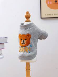 1件寵物衣服 狗貓服飾 小狗幼犬可愛春秋舒適運動衫系列 大頭卡通運動衫 - 灰色熊 - 灰色 - 查看 6